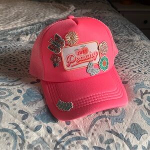 Just Peachy Pink Embroidered Trucker Hat